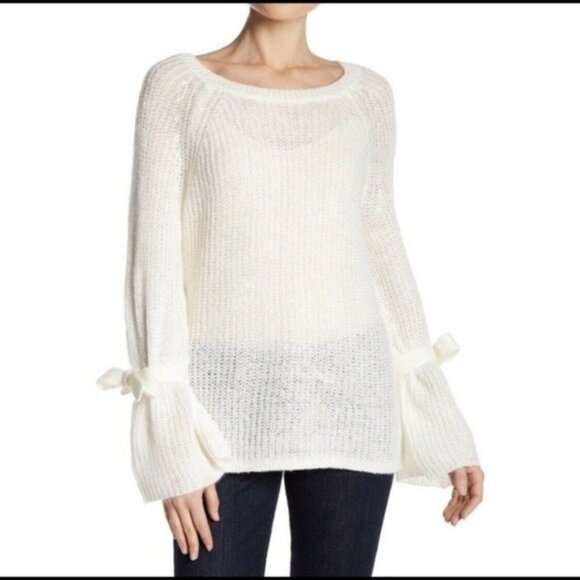 Womens Medium Project Naadam White Acrylic Knit Sweater With Bow-Tie Sleeves - Picture 1 of 6